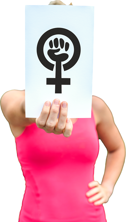 Femme tenant une pancarte.